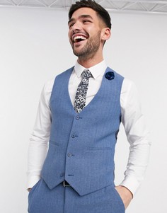 Облегающий жилет в ёлочку василькового цвета с добавлением шерсти ASOS DESIGN wedding-Синий