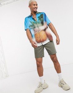 Свободная рубашка с принтом и воротником в виде лацканов ASOS DESIGN-Синий