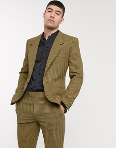 Пиджак скинни из ткани с добавлением шерсти в синюю и желтую мелкую клетку ASOS DESIGN-Желтый