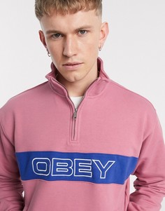 Розовый свитшот с молнией 1/4 и логотипом Obey