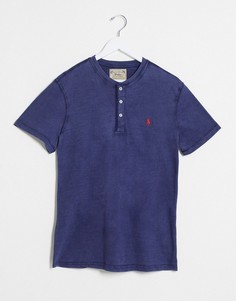 Темно-синяя меланжевая футболка хенли с логотипом Polo Ralph Lauren-Темно-синий