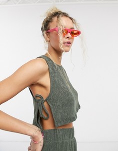 Фактурный трикотажный топ цвета хаки с завязкой сбоку ASOS DESIGN-Зеленый