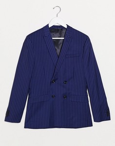 Синий супероблегающий пиджак в тонкую полоску Topman