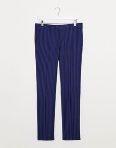 Синие супероблегающие брюки в полоску Topman-Синий