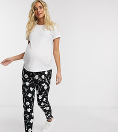 Монохромные трикотажные брюки галифе с цветочным принтом ASOS DESIGN Maternity-Мульти