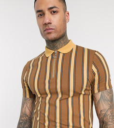 Поло в полоску коричневого цвета облегающего кроя с молнией ASOS DESIGN Tall-Коричневый