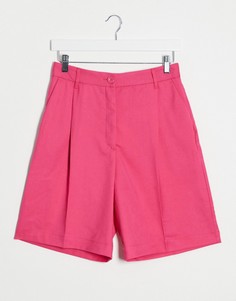 Розовые атласные шорты в строгом стиле Monki-Розовый
