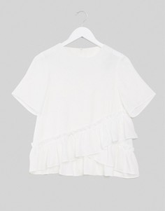 Футболка цвета слоновой кости с оборкой ASOS DESIGN-Белый