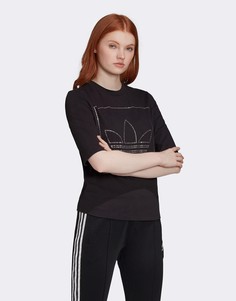 Черная футболка с логотипом-трилистником из стразов adidas Originals Fakten-Черный