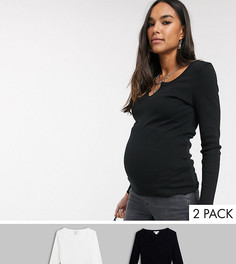 Набор из 2 лонгсливов черного и белого цвета Topshop Maternity-Мульти