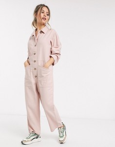 Светло-розовый комбинезон в стиле casual на пуговицах с карманами ASOS DESIGN