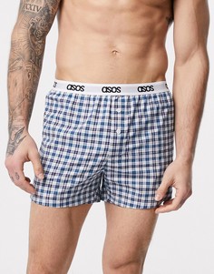 Тканые боксеры в синюю клетку ASOS DESIGN-Мульти