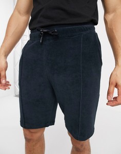 Темно-синие махровые шорты со складками от комплекта Only & Sons эксклюзивно для ASOS-Темно-синий