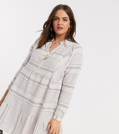 Белое свободное платье мини в полоску Vero Moda Curve-Мульти