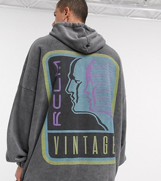 Худи темно-серого цвета с принтом на спине Reclaimed Vintage inspired-Серый