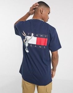 Темно-синяя футболка логотипом-флагом и принтом Багза Банни Tommy Jeans x Looney Tunes Capsule-Темно-синий
