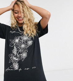 Черная футболка с надписью и цветочным принтом Reclaimed Vintage inspired-Черный