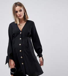 Короткое приталенное платье на пуговицах с завязками на рукавах ASOS DESIGN Maternity-Черный