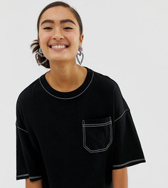 Черная oversize-футболка с круглым вырезом и карманом Monki-Черный