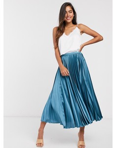 Бирюзовая плиссированная атласная юбка миди ASOS DESIGN-Красный
