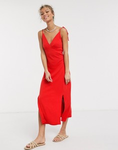 Красный сарафан миди на бретельках в рубчик ASOS DESIGN