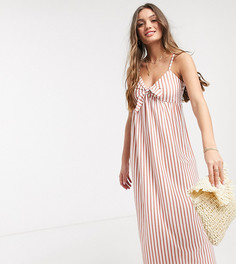 Сарафан макси на бретельках в розовую полоску с завязкой ASOS DESIGN Petite-Мульти