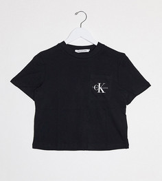 Черная короткая футболка с логотипом на кармане Calvin Klein Jeans-Черный