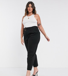 Черные широкие брюки со складками и поясом ASOS DESIGN Curve-Черный