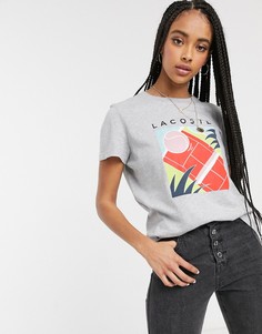 Серая футболка с принтом Lacoste-Серый