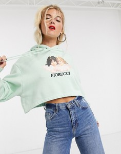 Зеленый короткий худи с принтом ангелов Fiorucci