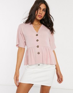 Розовый топ с баской и контрастными пуговицами ASOS DESIGN