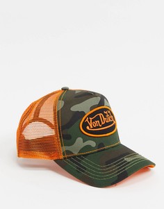 Оранжевая кепка с камуфляжным принтом и логотипом Von Dutch-Мульти