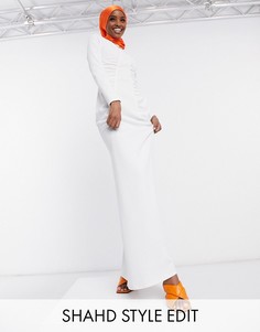 Белое платье макси с длинными рукавами и сборками ASOS DESIGN-Мульти