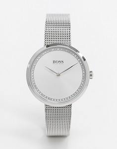 Серебристые часы с сетчатым ремешком BOSS 1502546-Серебряный