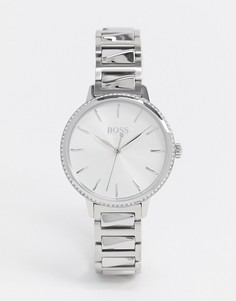 Серебристые часы с кристаллами BOSS 1502539-Серебряный
