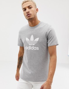 Серая футболка с логотипом-трилистником adidas Originals-Серый