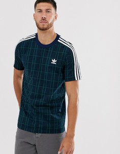 Футболка в клетку тартан с 3 полосами adidas Originals-Темно-синий