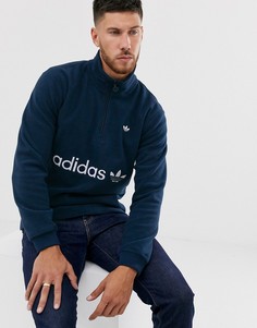 Темно-синий флисовый свитшот с воротом на молнии и вышитым логотипом adidas Originals