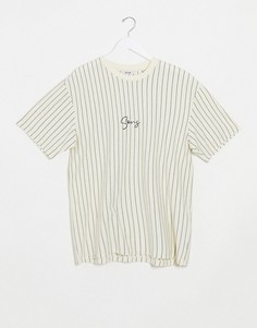 Бежевая oversized-футболка в полоску от комплекта Only & Sons-Бежевый