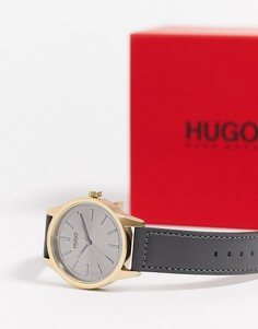 Часы с серым кожаным ремешком Hugo Boss-Серый