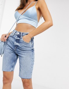 Синие длинные джинсовые шорты с необработанным краем River Island-Синий