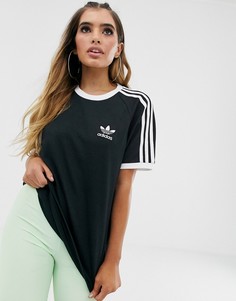 Черная футболка с тремя полосками adidas Originals adicolour-Черный
