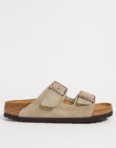 Серо-коричневые замшевые сандалии Birkenstock Arizona-Бежевый