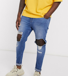 Синие джинсы стретч с напылением и рваной отделкой ASOS DESIGN Plus-Синий