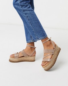 Босоножки на платформе цвета розового золота со стразами ASOS DESIGN-Золотой