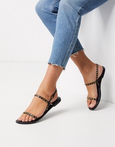 Черные кожаные сандалии с заклепками ASOS DESIGN-Черный