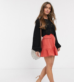 Красная фактурная юбка мини с оборками и кружевом ASOS DESIGN Petite-Мульти