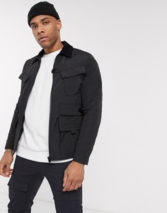 Черная куртка с контрастным вельветовым воротником ASOS DESIGN-Черный