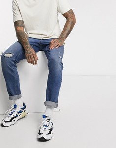 Синие узкие джинсы со рваными коленями ASOS DESIGN-Синий