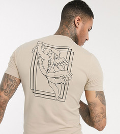 Бежевая приталенная футболка из органического хлопка с принтом ASOS DESIGN Tall-Бежевый